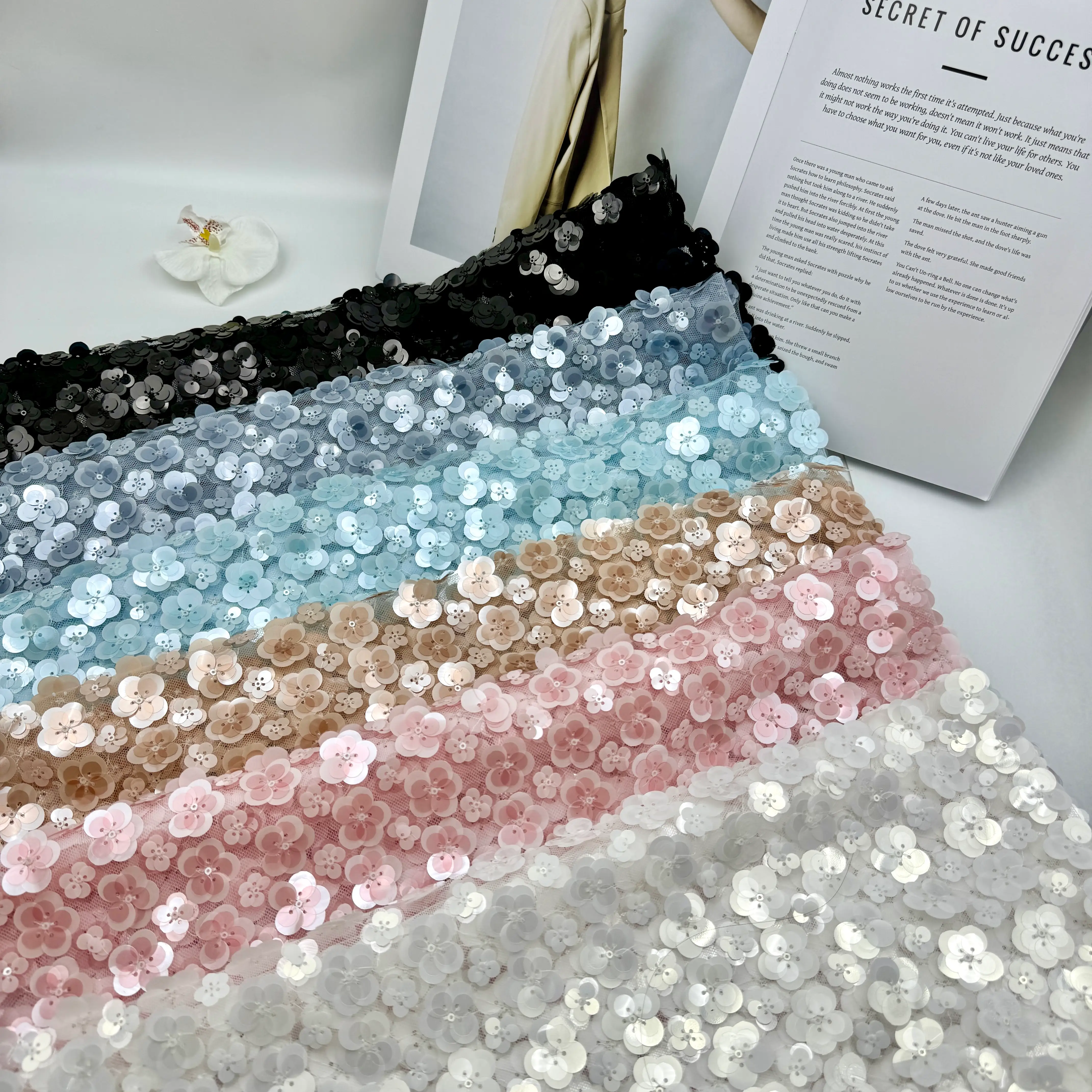 3D Camellia Sequin Embroidery