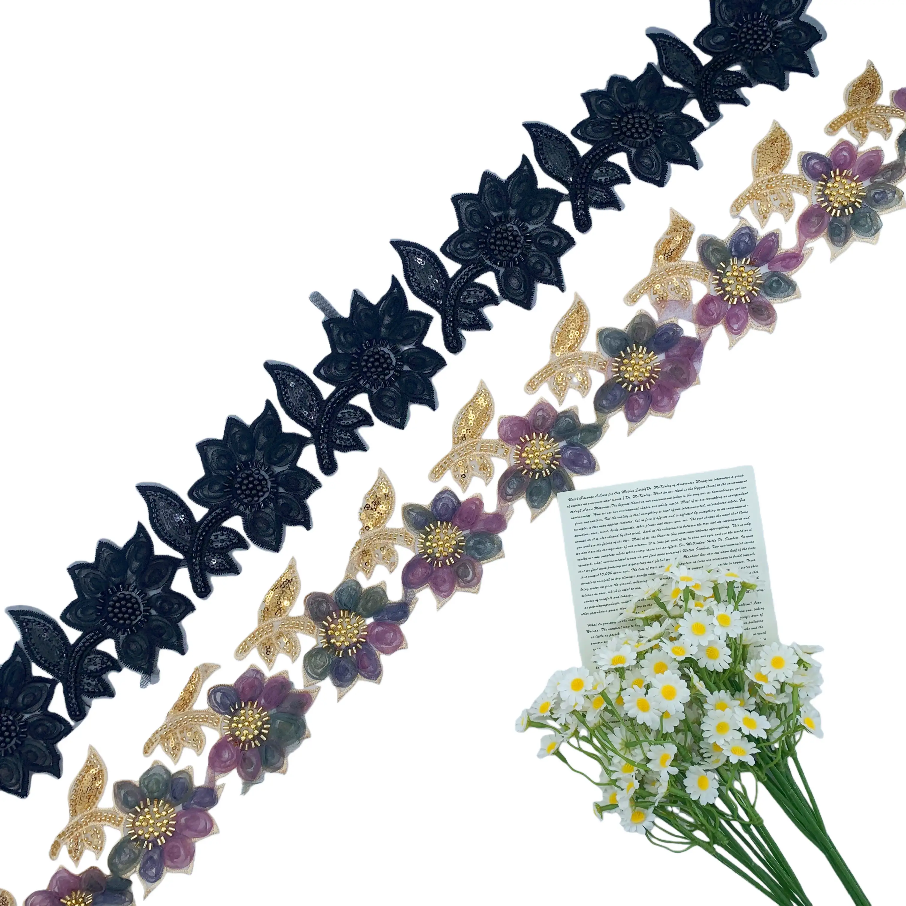 3D Flower Chain Black Colorful