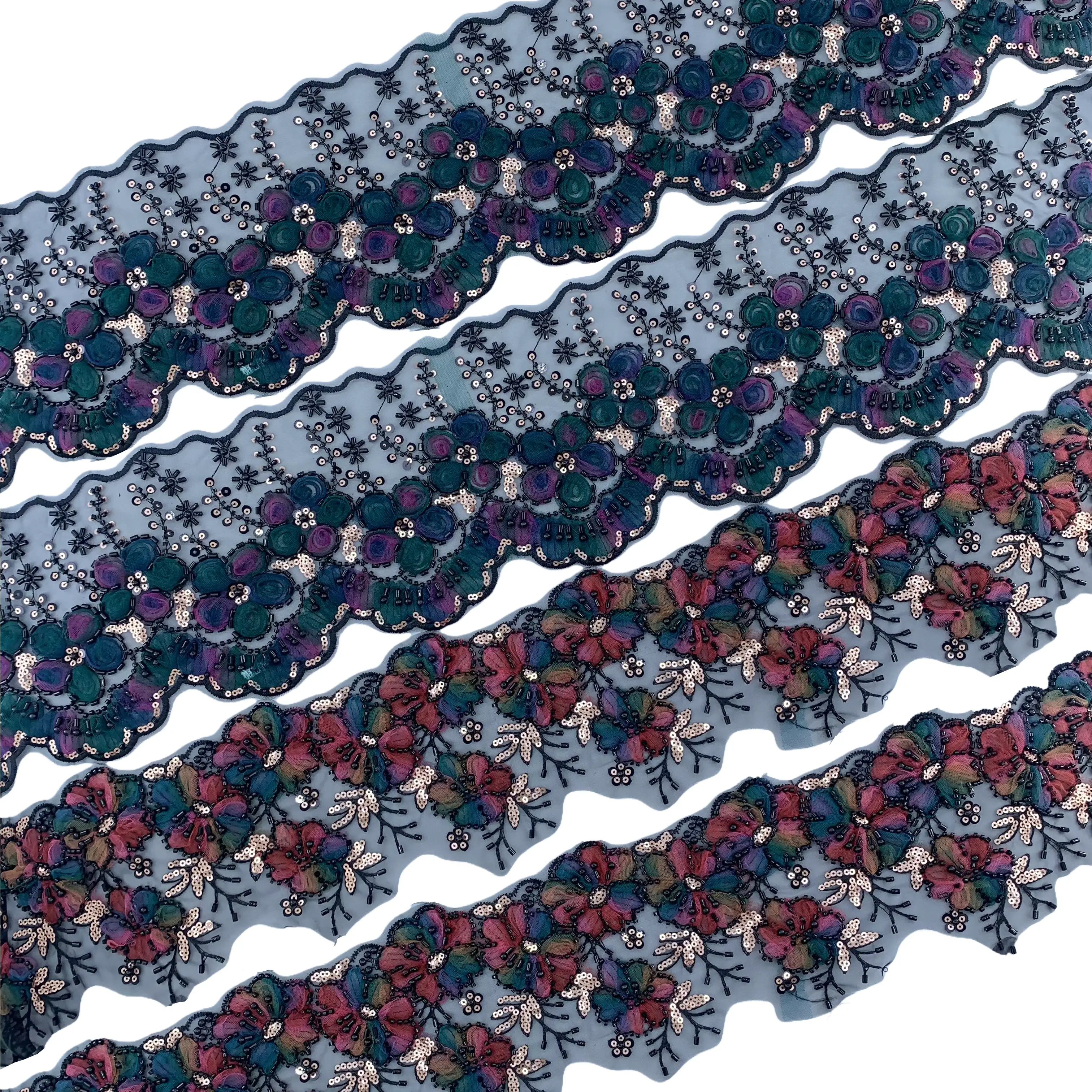 Mesh Colorful Floral Embroidery Trim