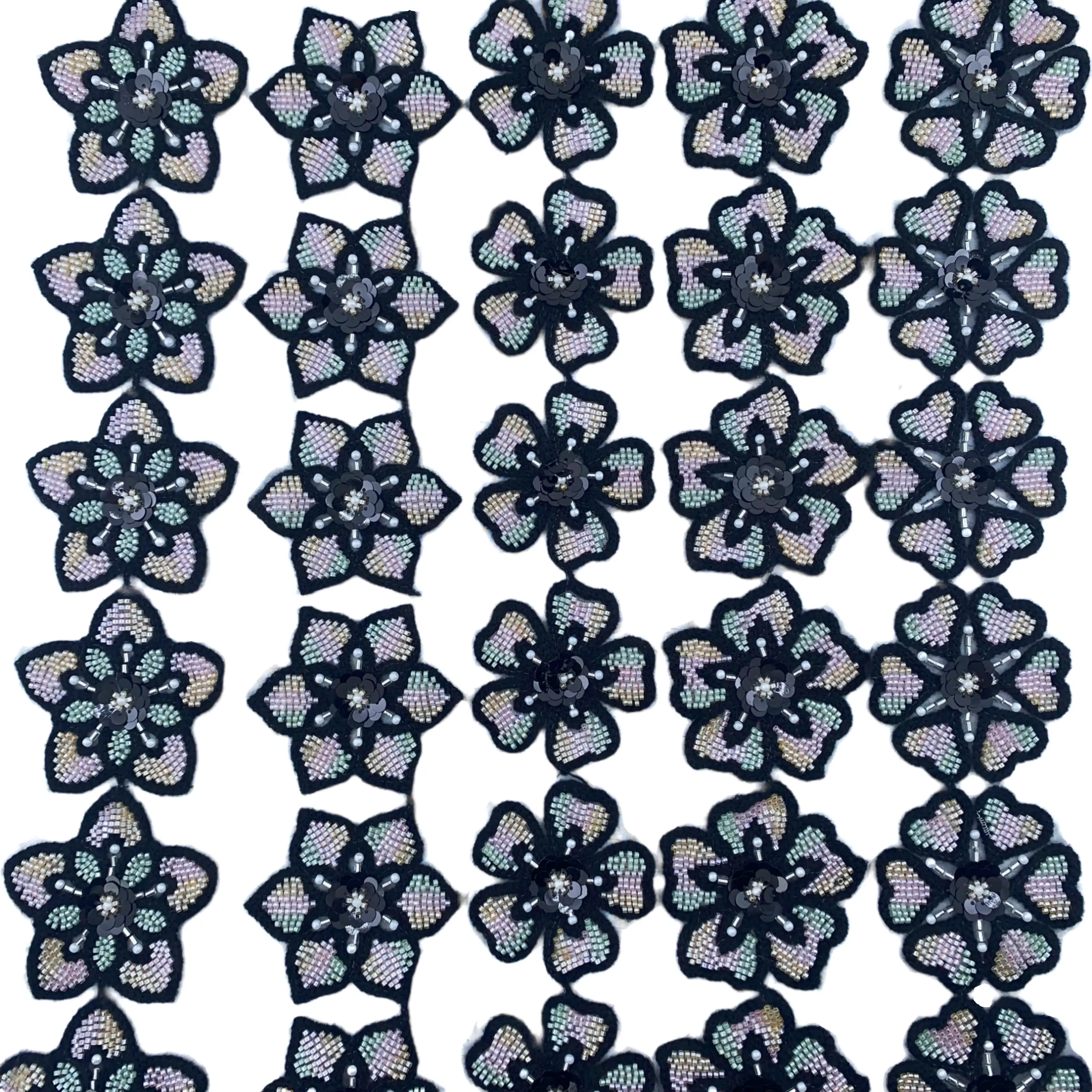 Mixed Towel Sequin Floral Allover Dark Petals