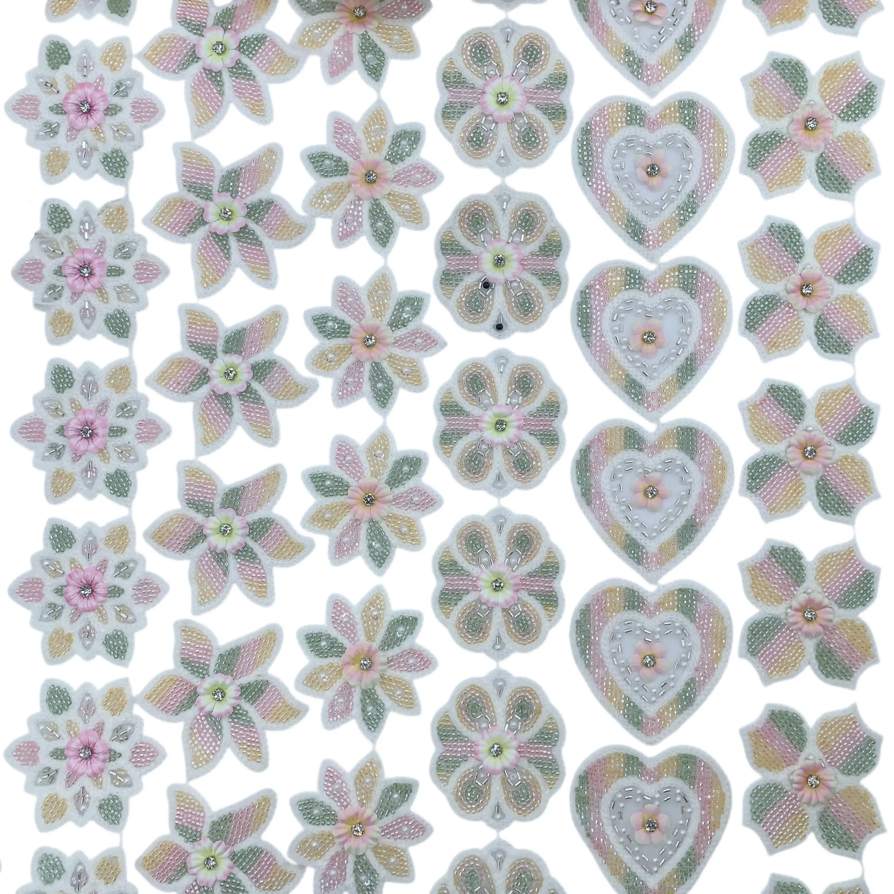 Mixed Towel Sequin Floral Heart Appliques Pastel