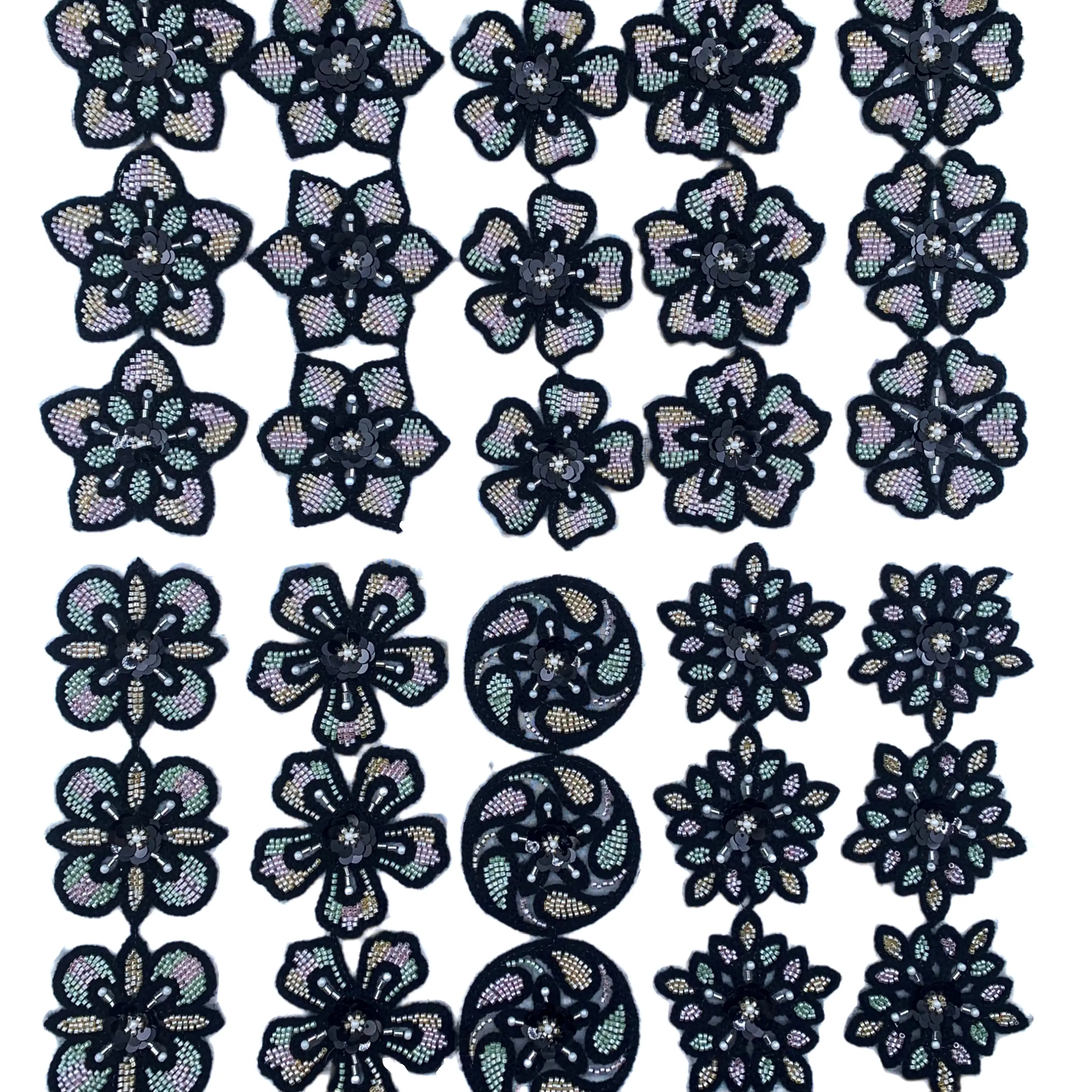 Mixed Towel Sequin Floral Trim Dark Series