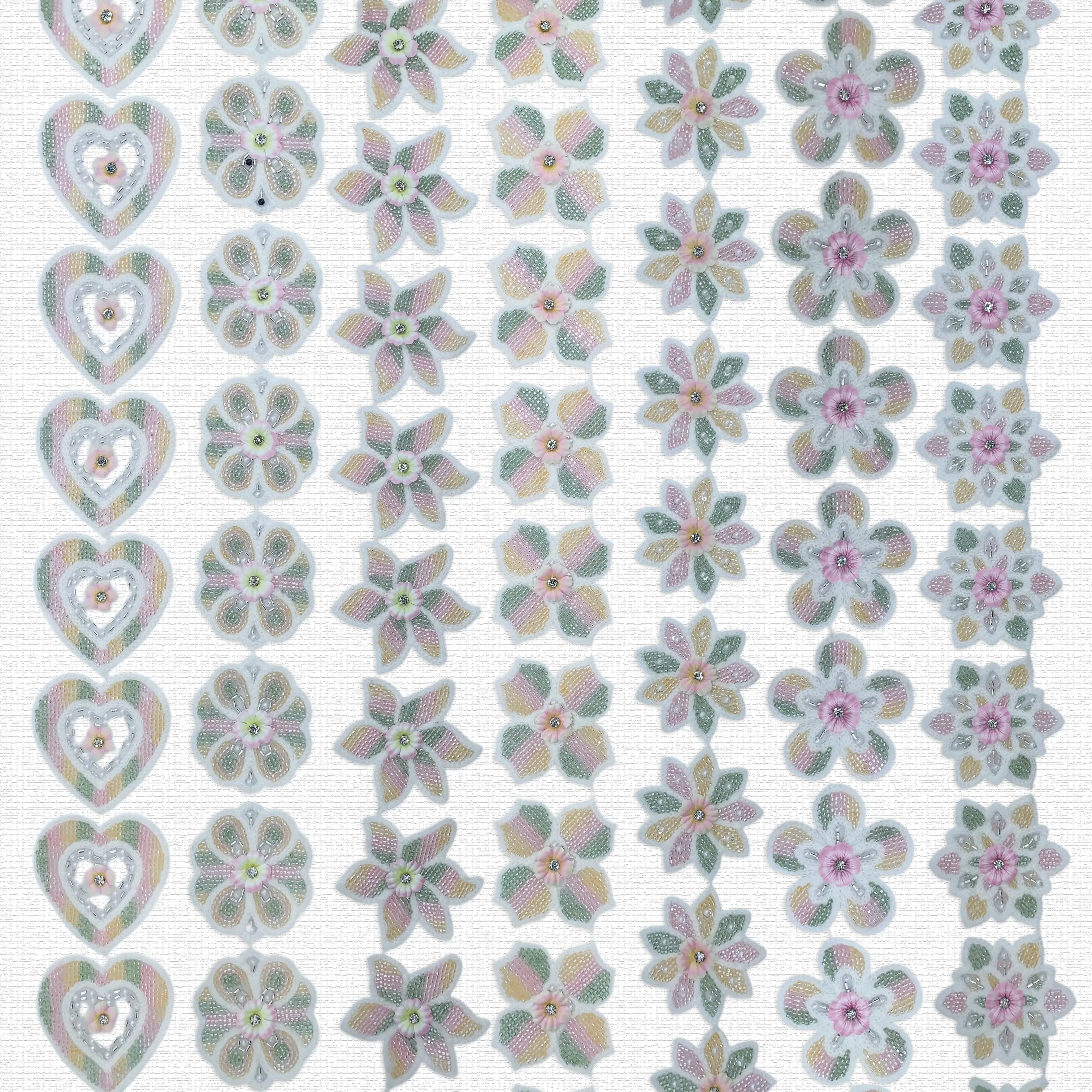 Mixed Towel Sequin Heart Floral Multi-Trim Pastel