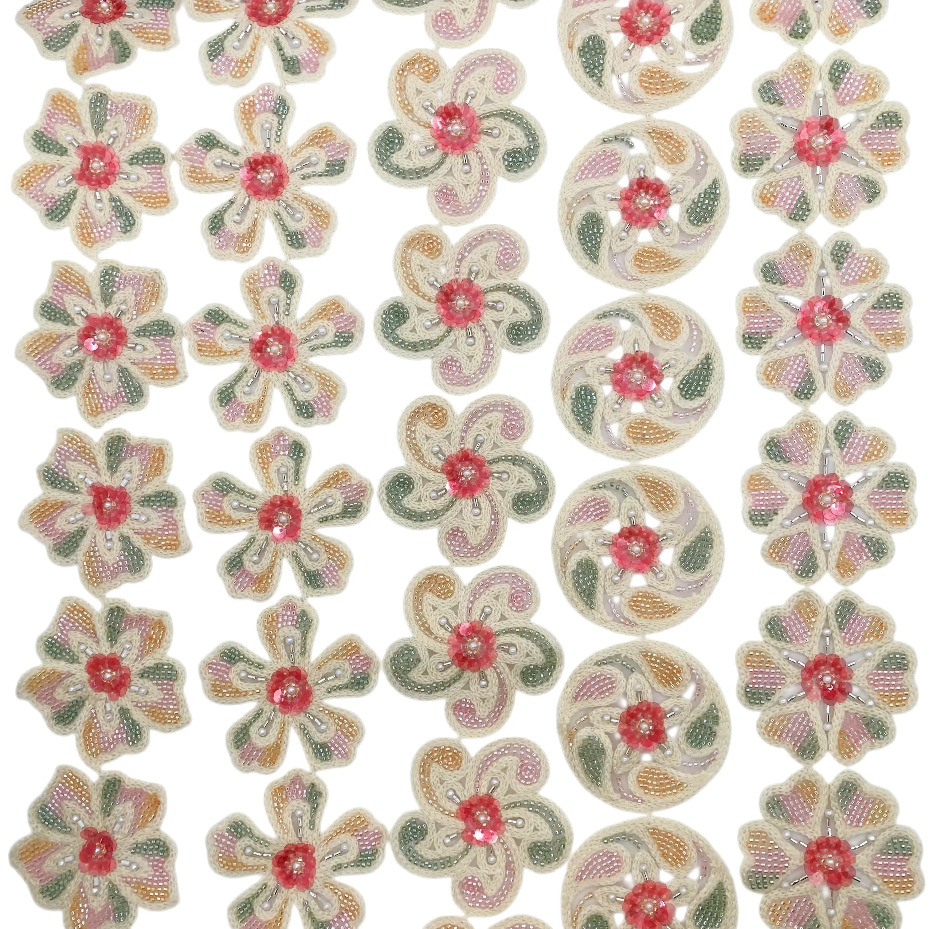 Mixed Towel Sequin Petal Swirl Floral Trim Warm