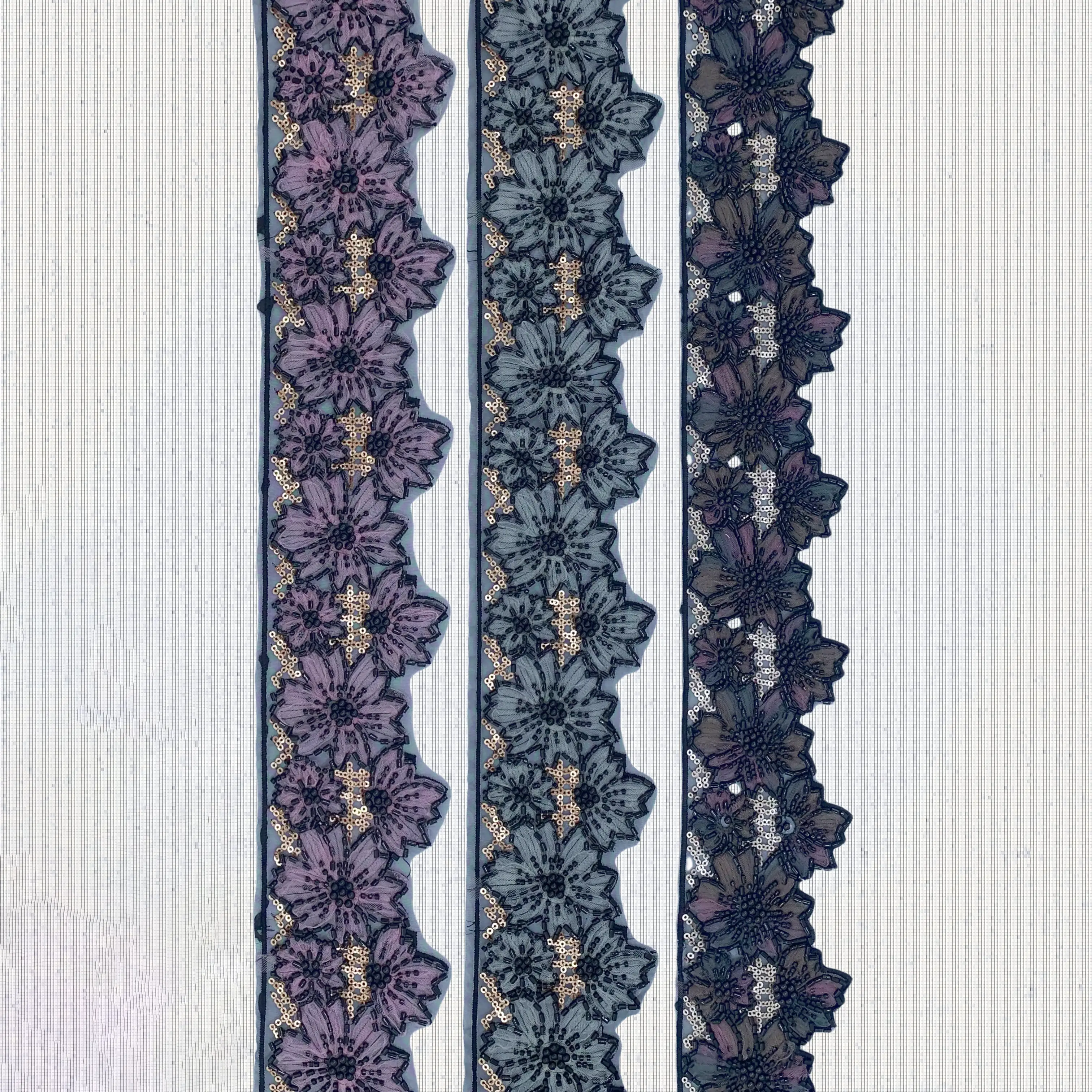 Purple Floral Sequin Trim