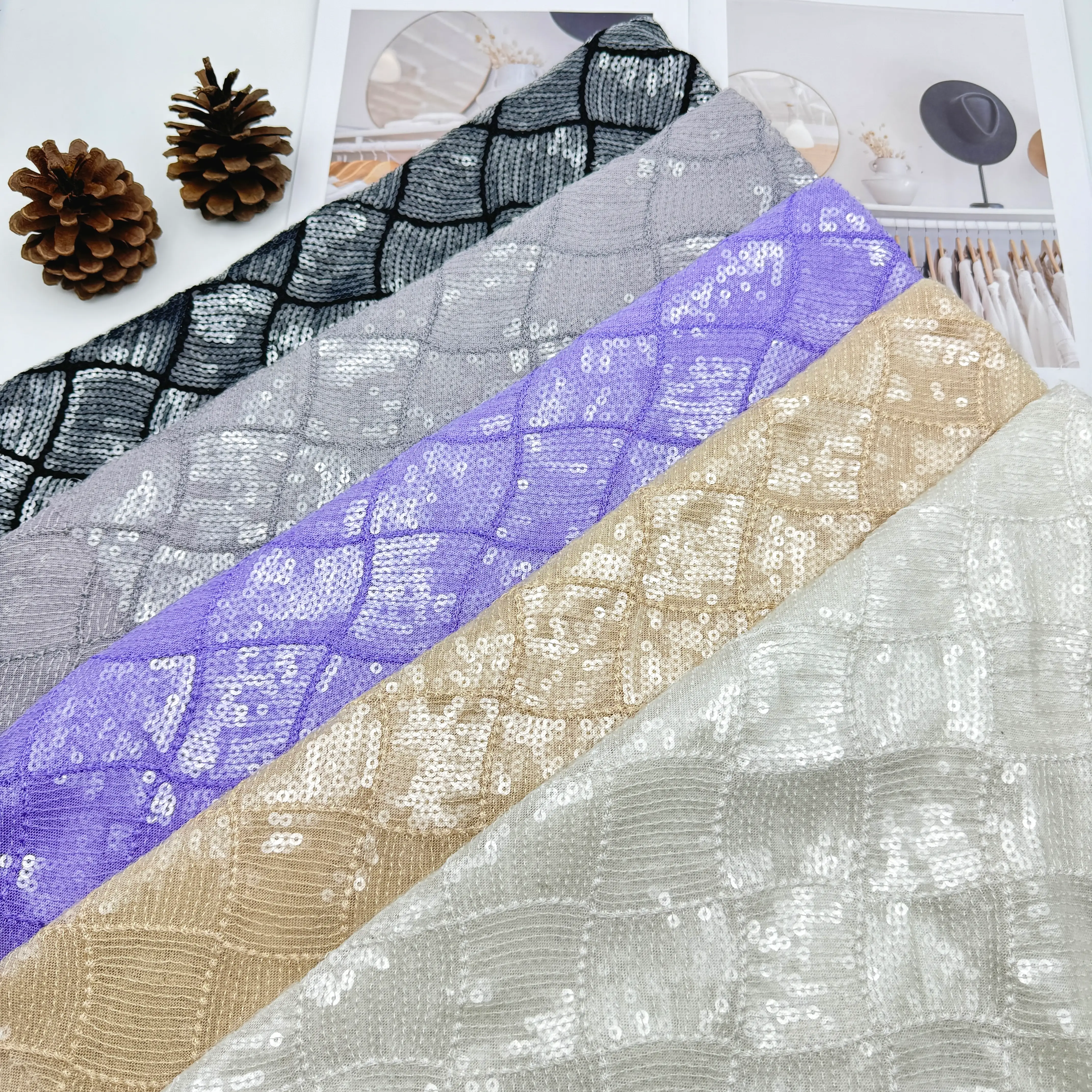 Diamond Grid Sequin Embroidery A4