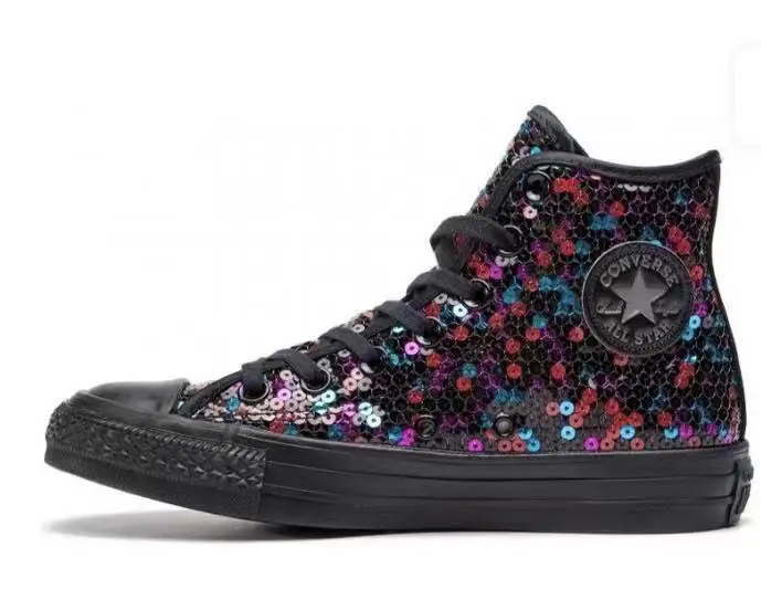 Glossy Black Sneakers Sequin - 1