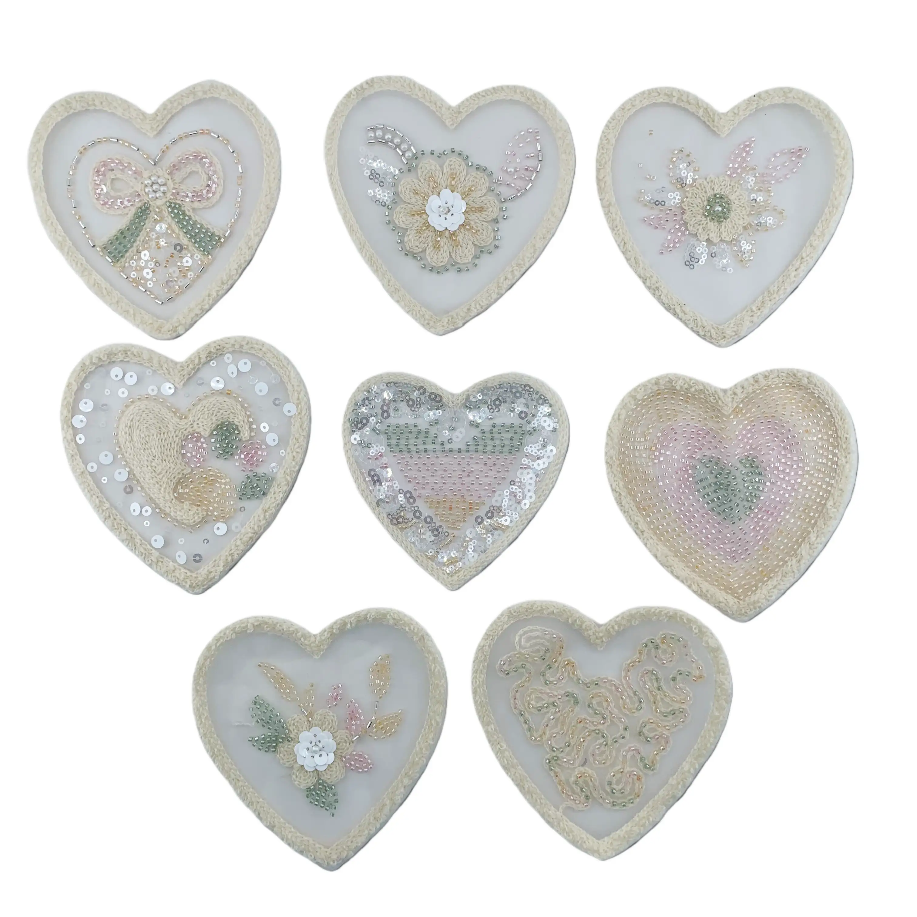 Towel Sequin Heart Applique Eight Styles Beige