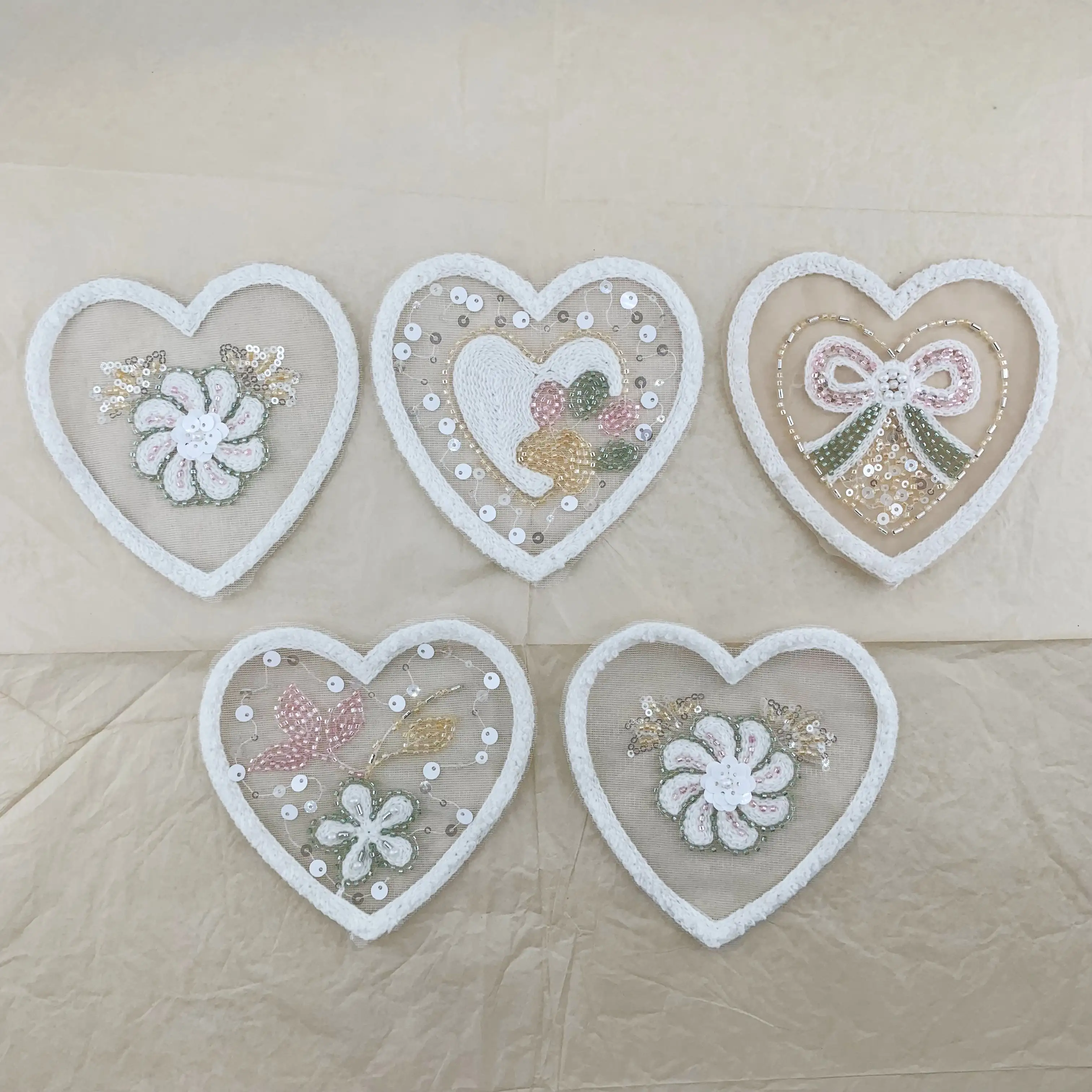 Towel Sequin Heart Applique Five Styles White