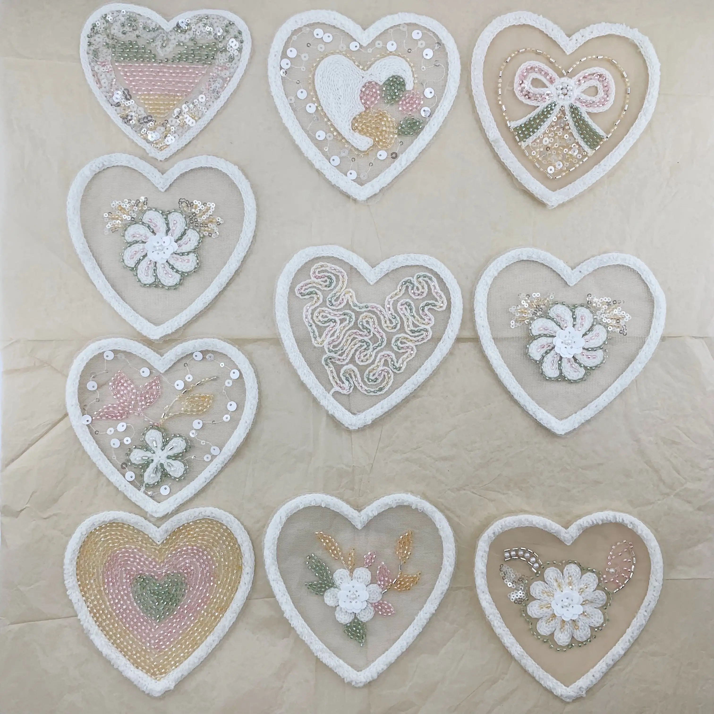 Towel Sequin Heart Applique Full Series White