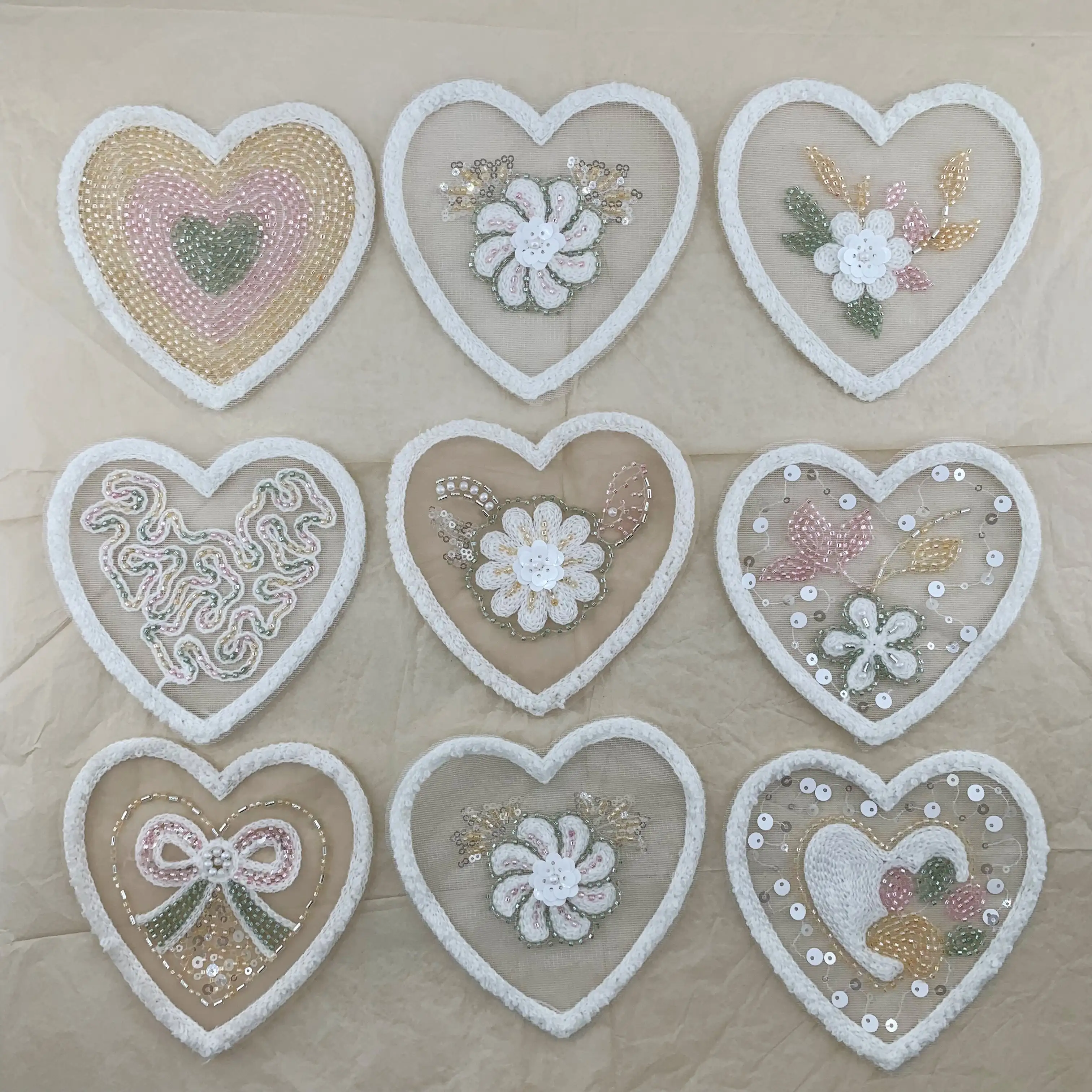 Towel Sequin Heart Applique Nine Styles White